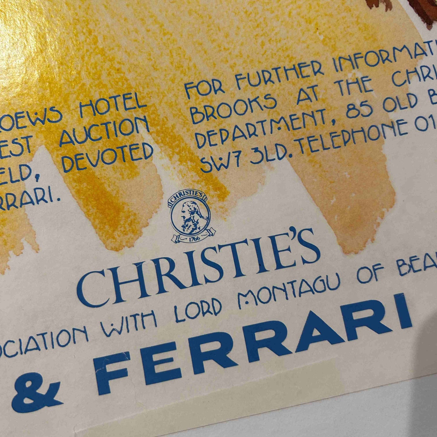 AFFICHE ORIGINALE - CHRISTIE'S - BUGATTI et FERRARI - MONACO 26 MAI 1987