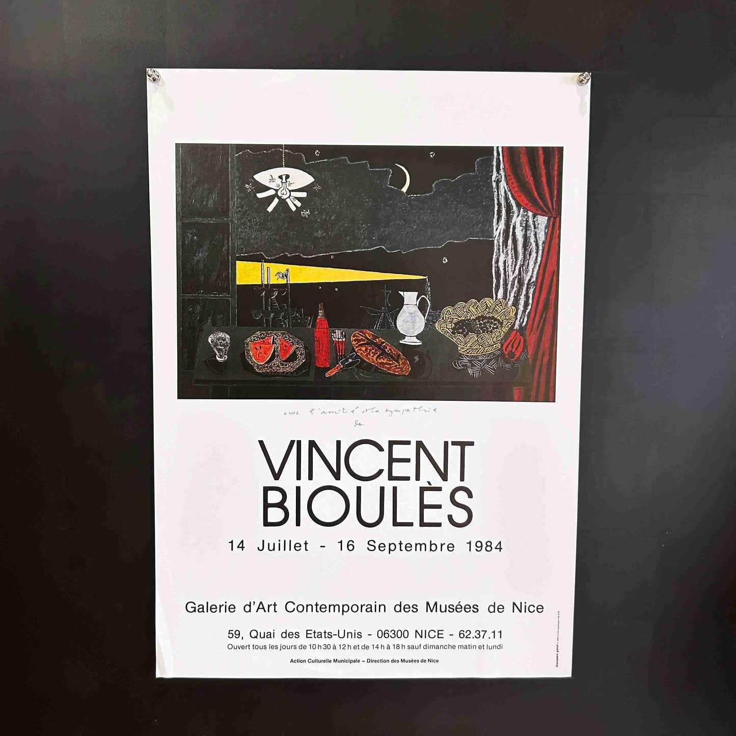 AFFICHE ORIGINALE EXPOSITION VINCENT BOULIES, Nice, 1984