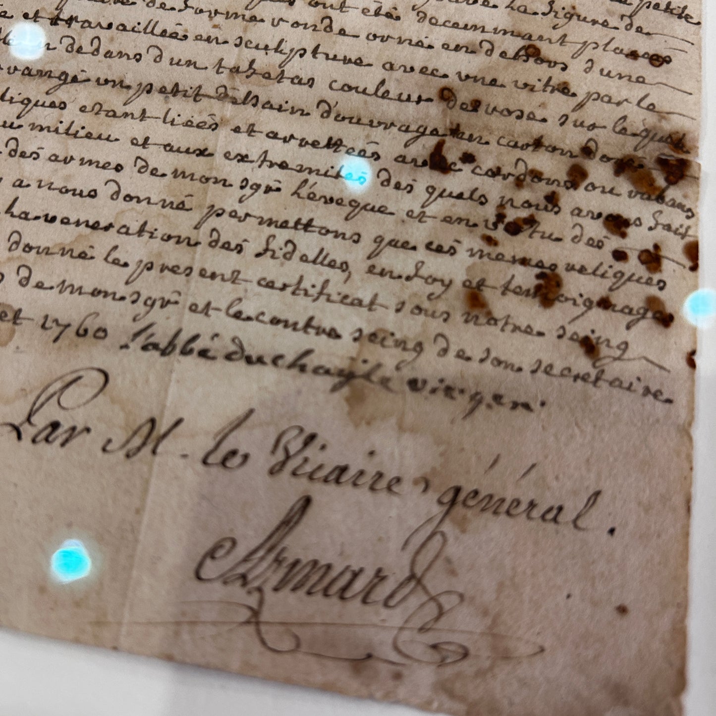 Certificat manuscrit de reliques - 16 juillet 1760