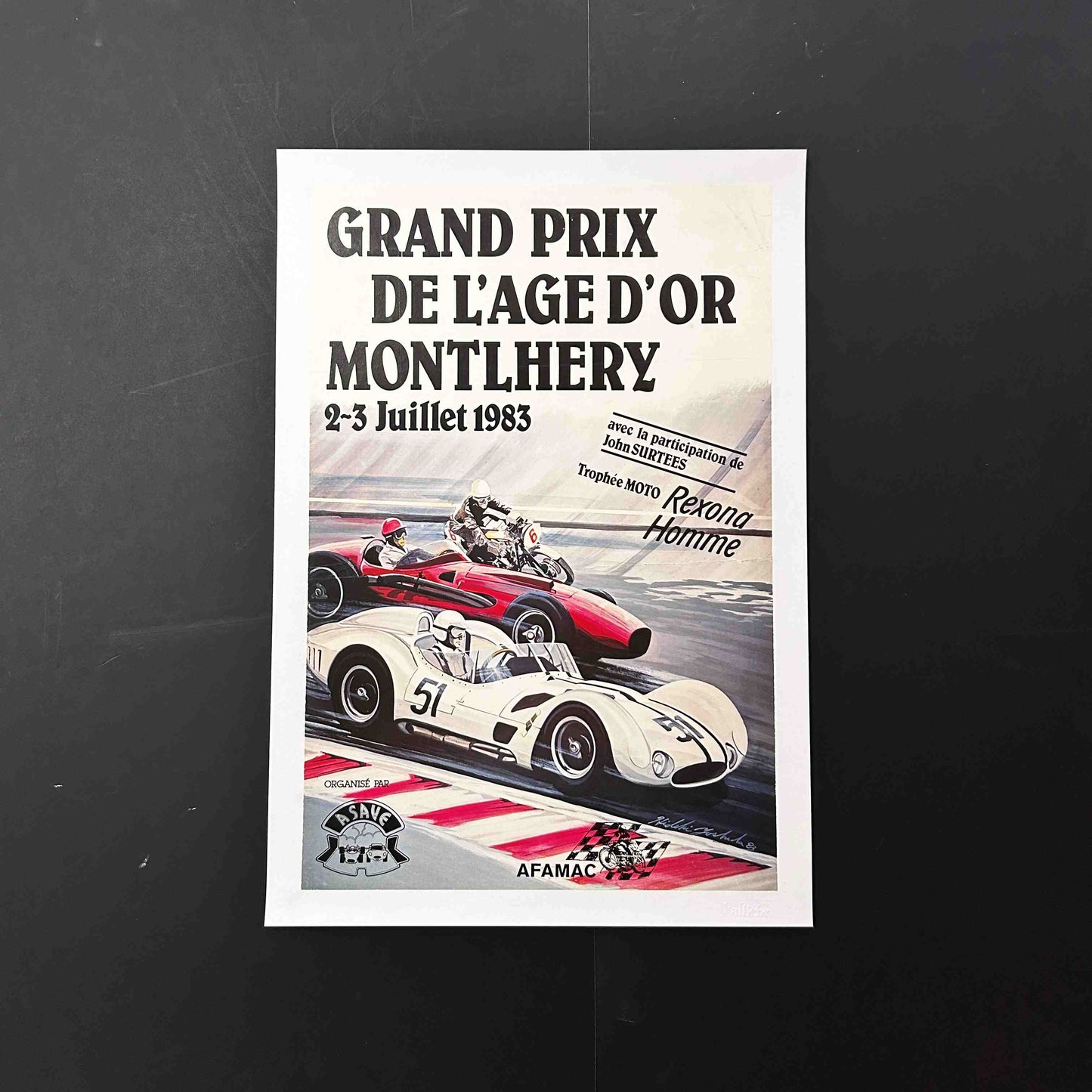 AFFICHE ORIGINALE GRAND PRIX DE L'AGE D'OR DE MONTLHERY par Hideki Yoshida - 1983