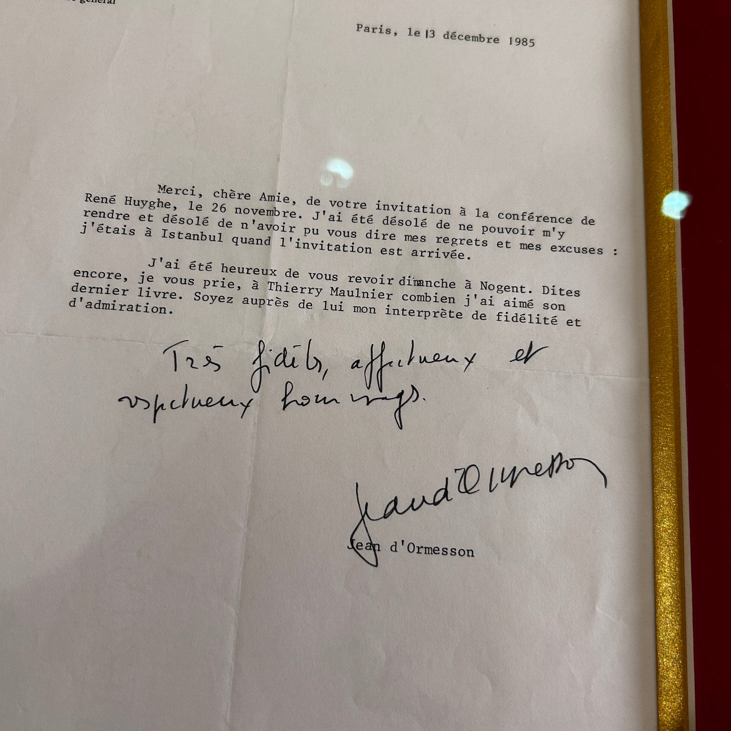 Jean D'ormesson- Lettre signée - 1985