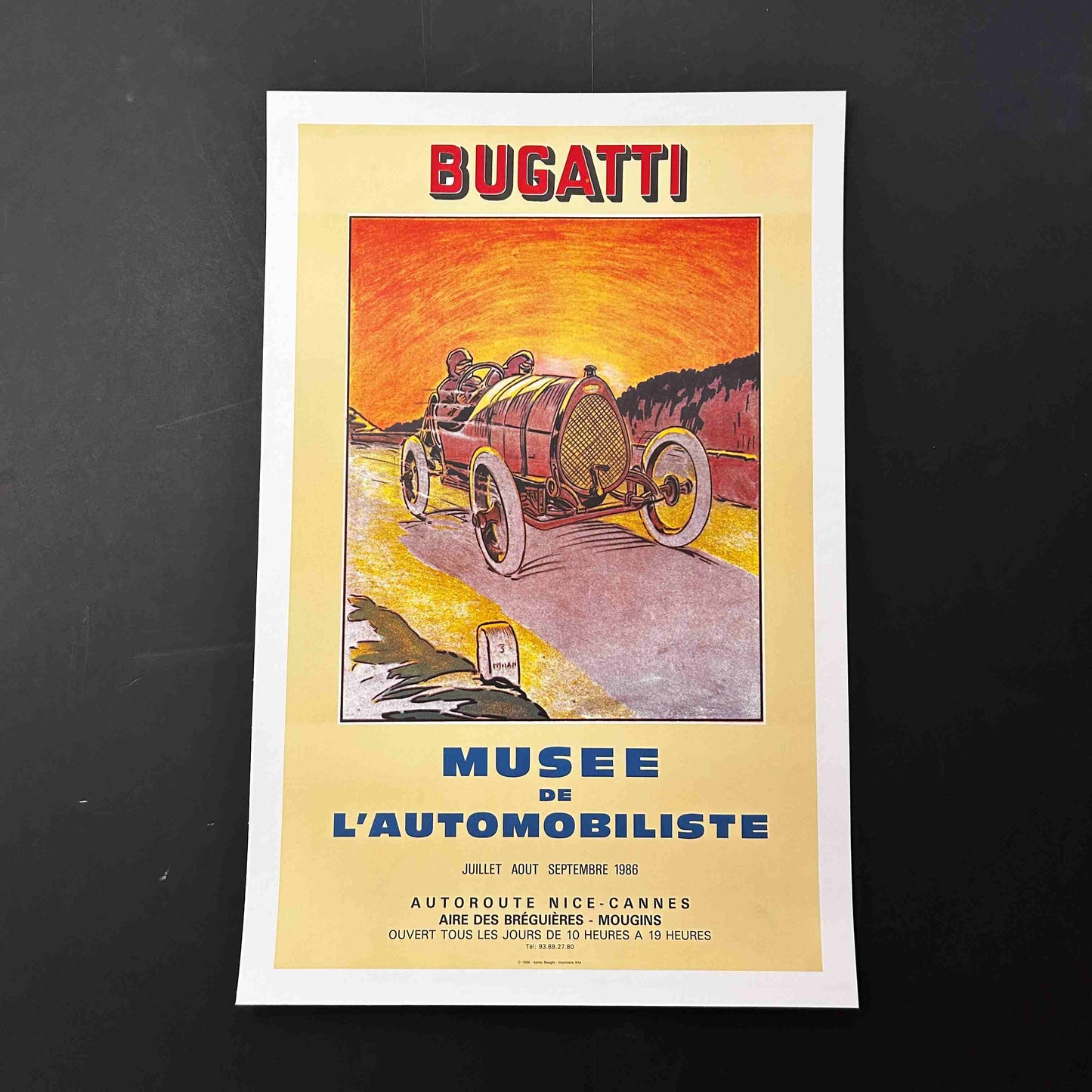 AFFICHE ORIGINALE - EXPOSITION BUGATTI 1986 - MUSEE DE L'AUTOMOBILISTE - MOUGINS