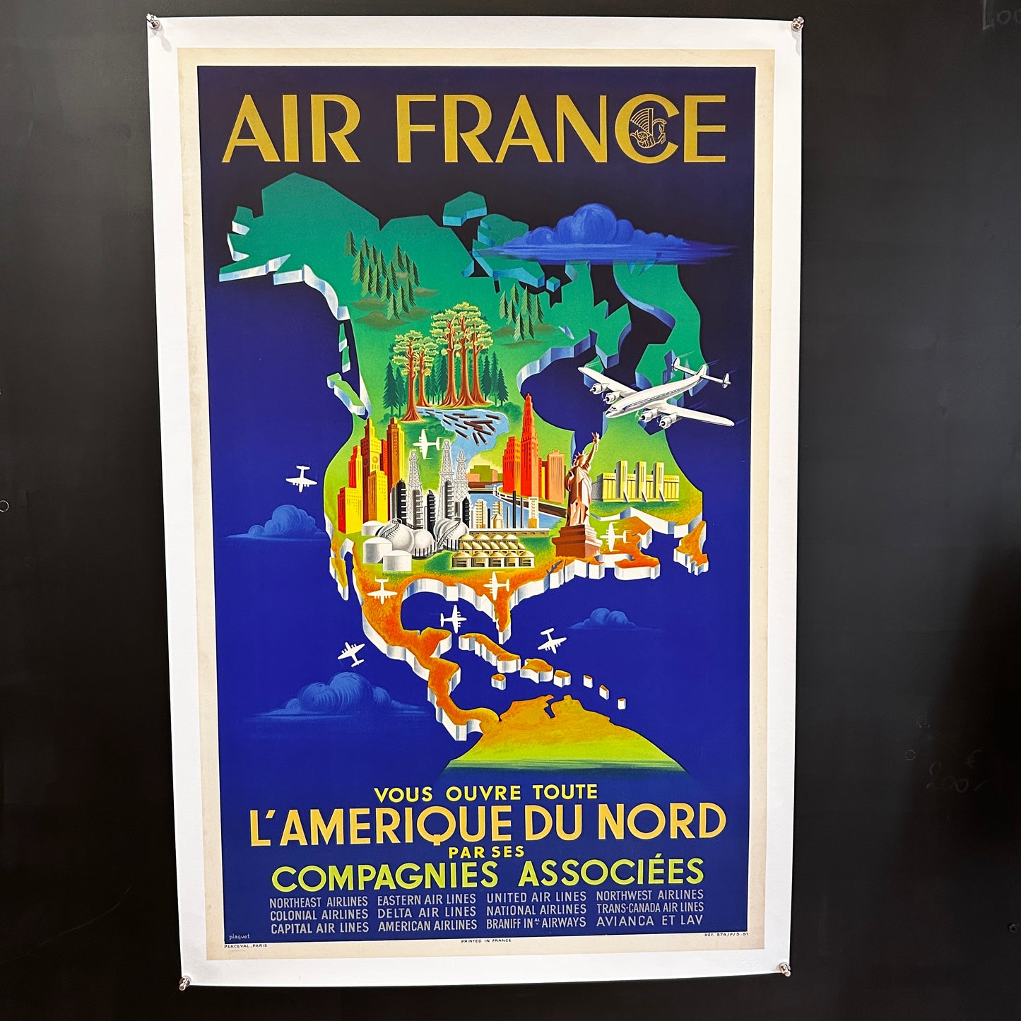 AIR FRANCE- Amérique du Nord - Affiche Originale - 1951
