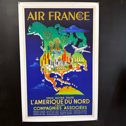 AIR FRANCE- Amérique du Nord - Affiche Originale - 1951