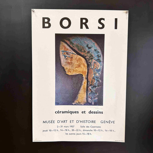 AFFICHE ORIGINALE EXPOSITION BORSI à Genève en 1957 - Signée par l'artiste