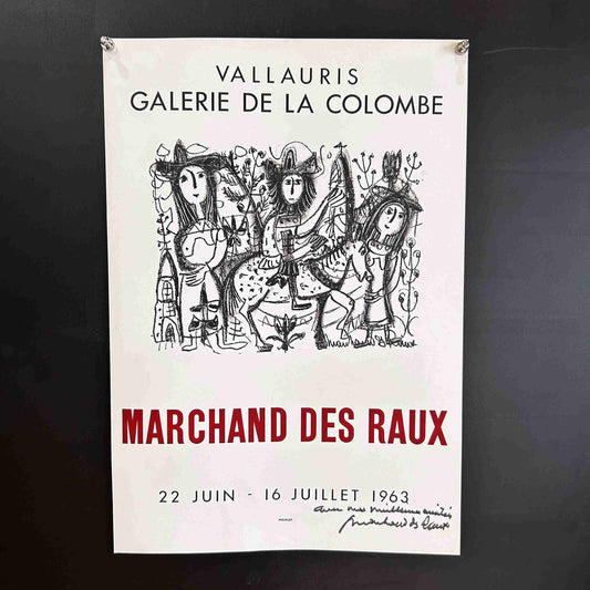 AFFICHE ORIGINALE EXPOSITION MARCHAND DES RAUX VALLAURIS 1963 - Signée par l'artiste