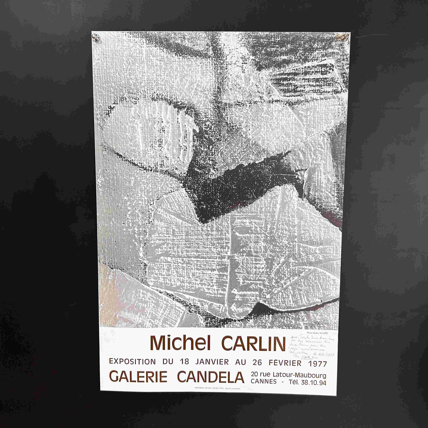 AFFICHE ORIGINALE EXPOSITION DE MICHEL CARLIN - CANNES 1977 - Signée par l'artiste