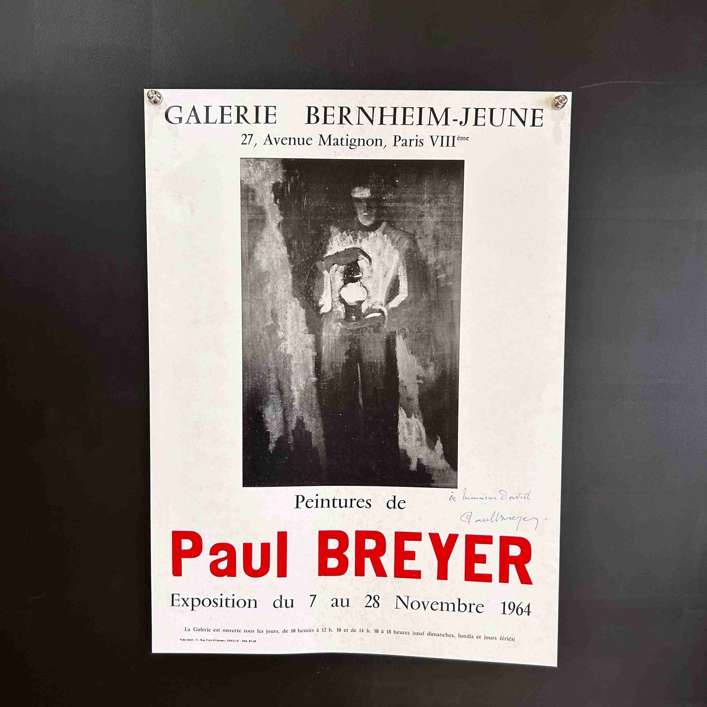 AFFICHE ORIGINALE EXPOSITION PAUL BREYER PARIS 1964 - Signée par l'artiste