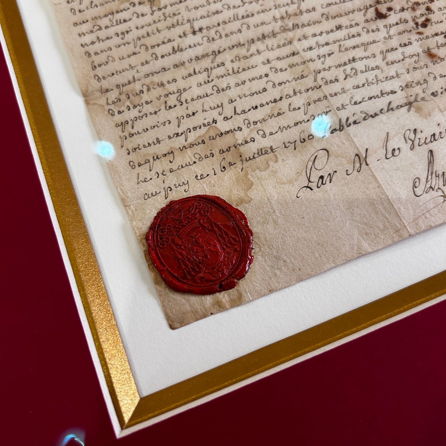 Certificat manuscrit de reliques - 16 juillet 1760