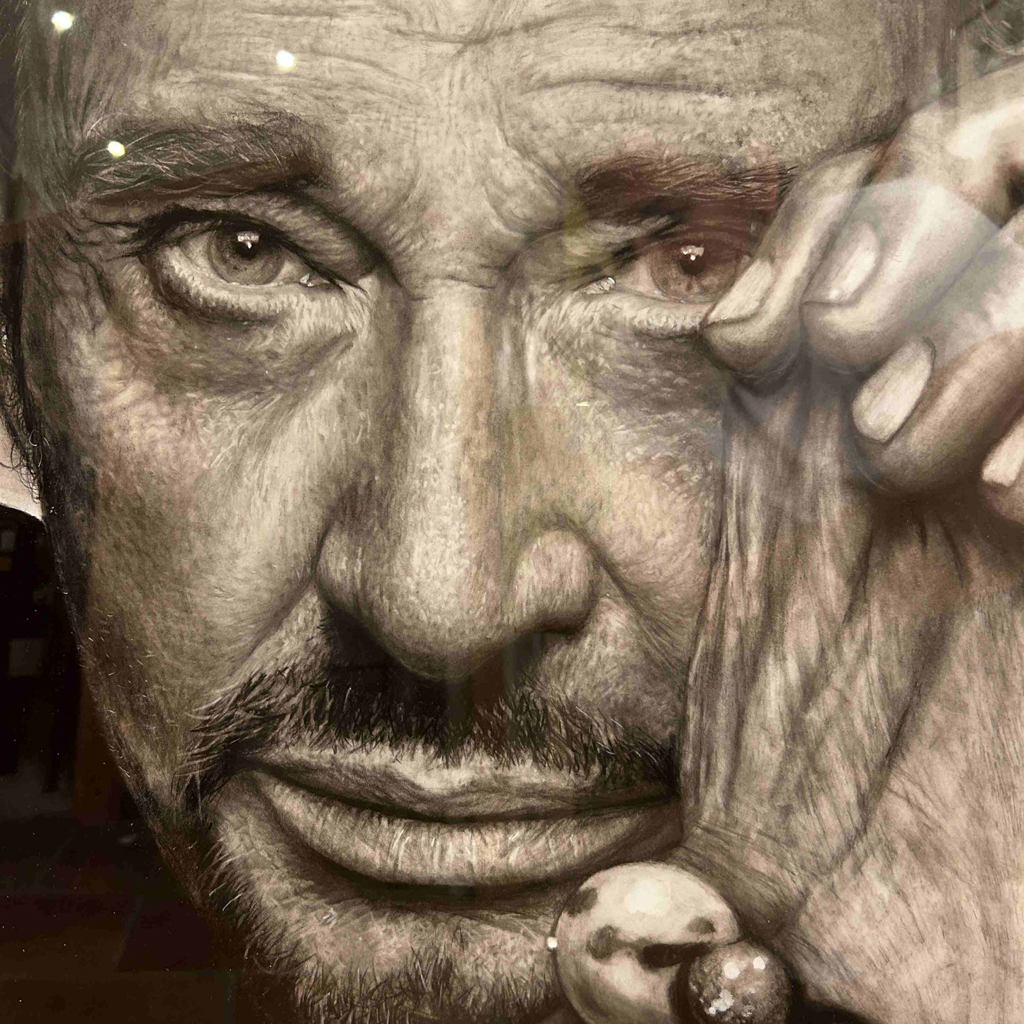 JOHNNY HALLYDAY - Portrait dessiné au crayon gris
