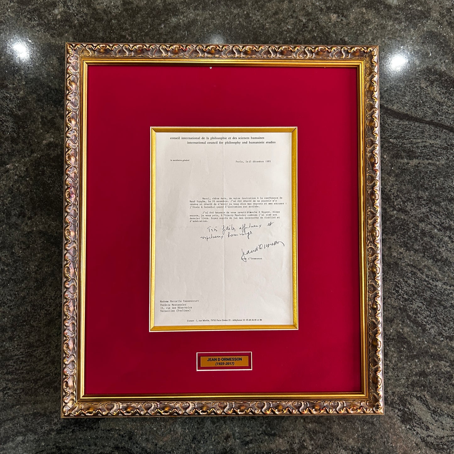 Jean D'ormesson- Lettre signée - 1985