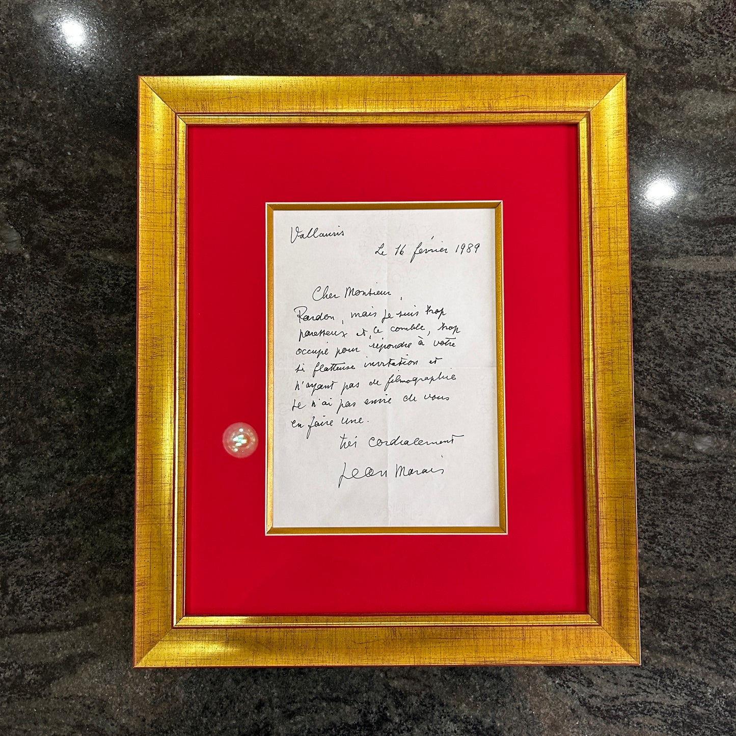 Jean Marais - Lettre manuscrite et signée - 1989