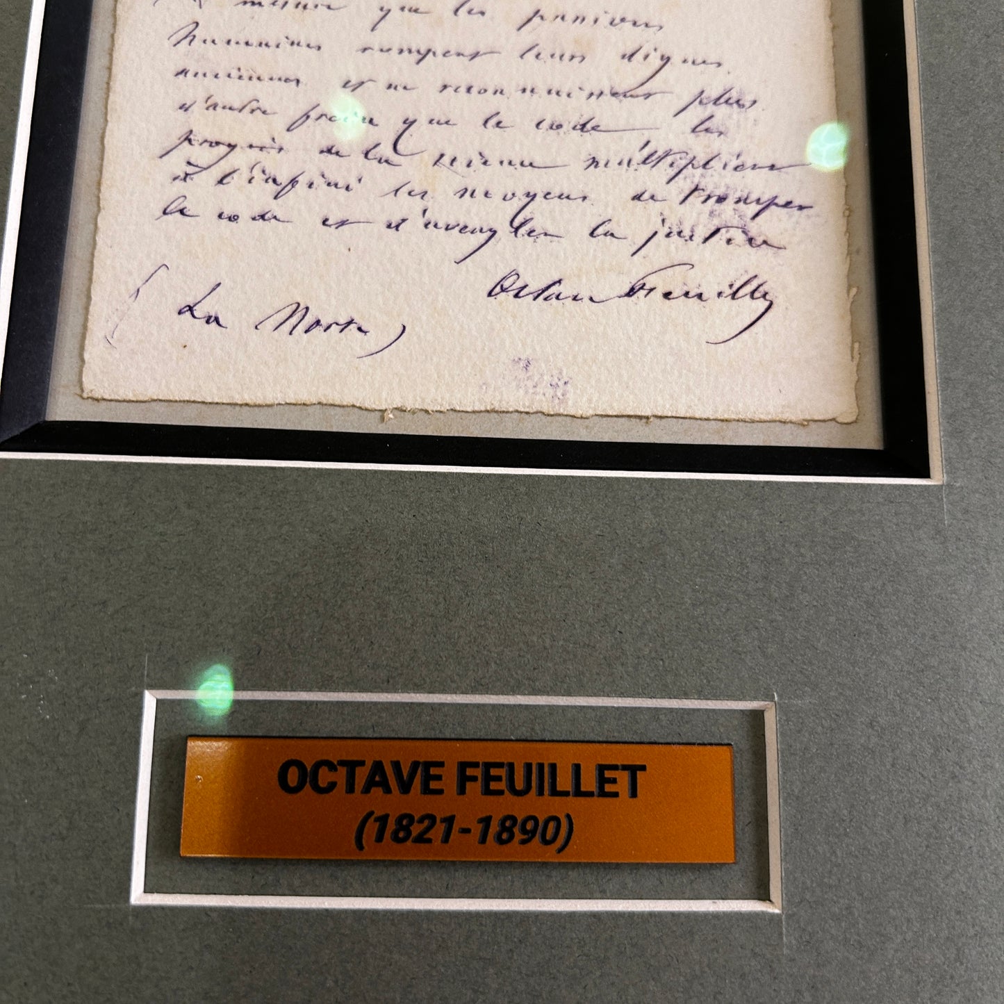 Octave Feuillet - Extrait manuscrit et signé de son roman La Morte