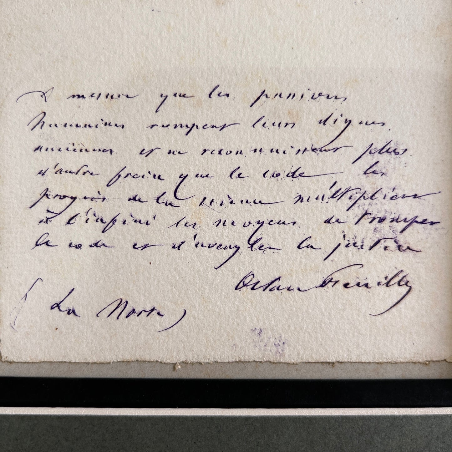 Octave Feuillet - Extrait manuscrit et signé de son roman La Morte