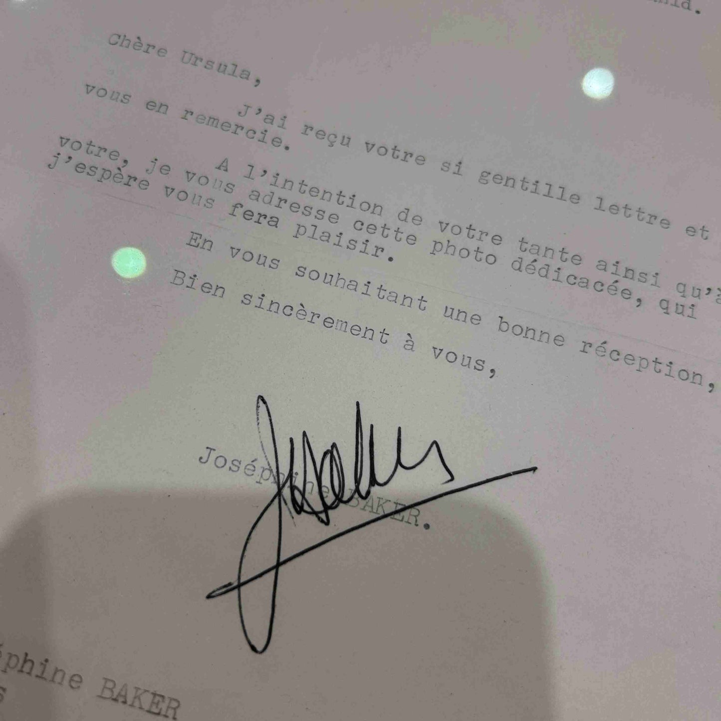 JOSEPHINE BAKER / Lettre signée - Certifcation